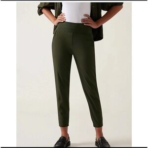 Athleta Womens Nolita Slim Tapered Crop Pants Olive Green 4P Petite Athleisure